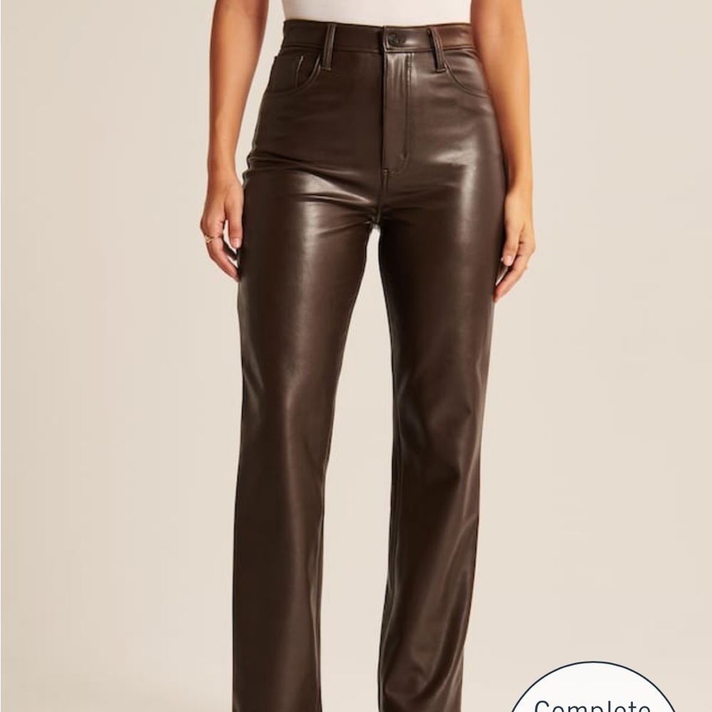 Abercrombie Curve Love The 90s Straight High Rise Leather Brown Pants